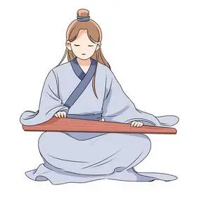 古风古代汉服弹琴人物