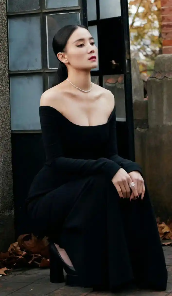 宋佳身着一款黑色低胸礼裙,散发着性感的魅力.
