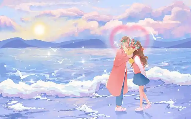 七夕插画浪漫情侣psd素材夏季海边