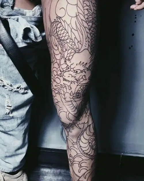 日式花腿 线条 未完成……纹身图片_老传统纹身图案