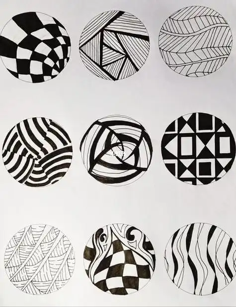 圆圈圈～黑白点线面黑白线条装饰画儿童线描素材针管笔插画临摹参考