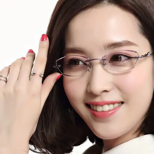 近视眼镜女轻眼镜框女款切边镶钻无框眼镜架