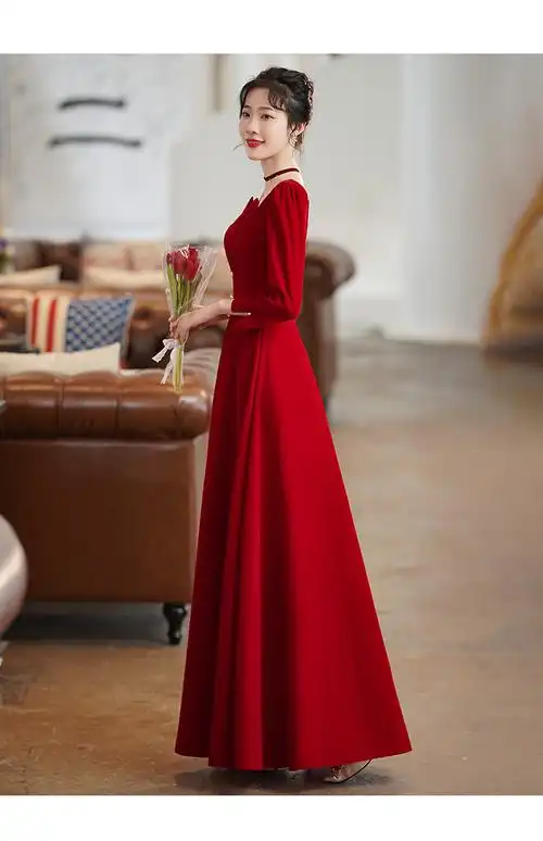 【好货京选】丝绒敬酒服新娘法式2021新款秋季长袖长款显瘦气质结婚晚