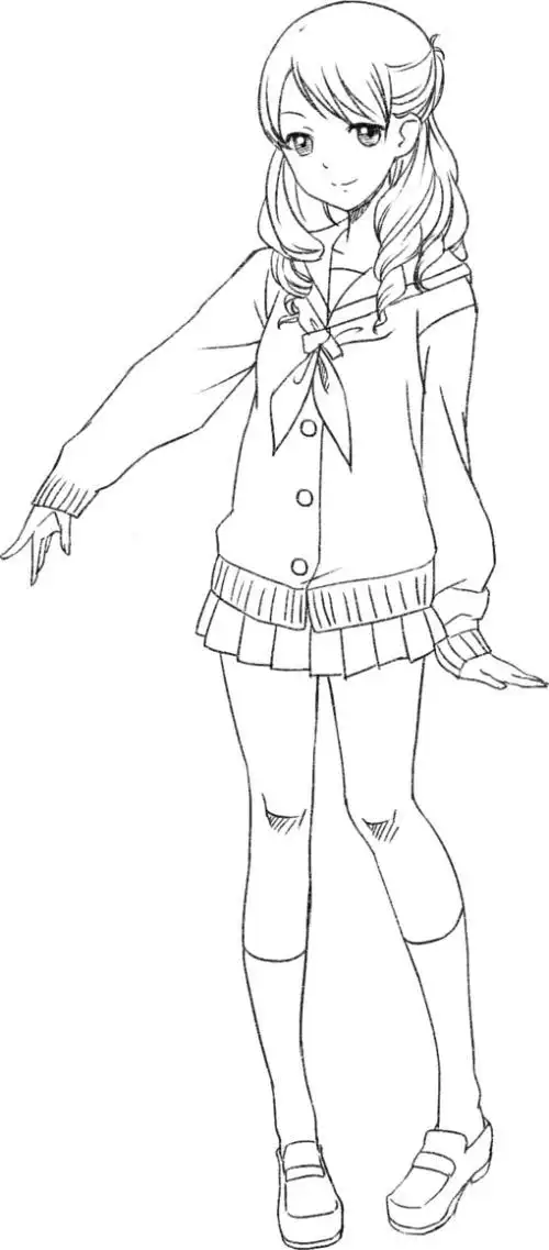 动漫简笔画女生可爱校服