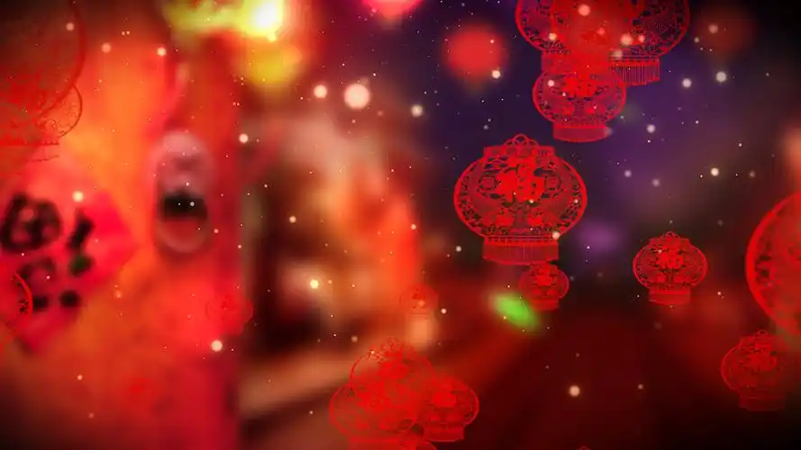 4k中国风温馨红色除夕粒子灯笼张灯结彩背景mp4