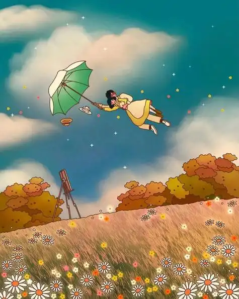 一组宫崎骏动漫插画背景图 梦幻.