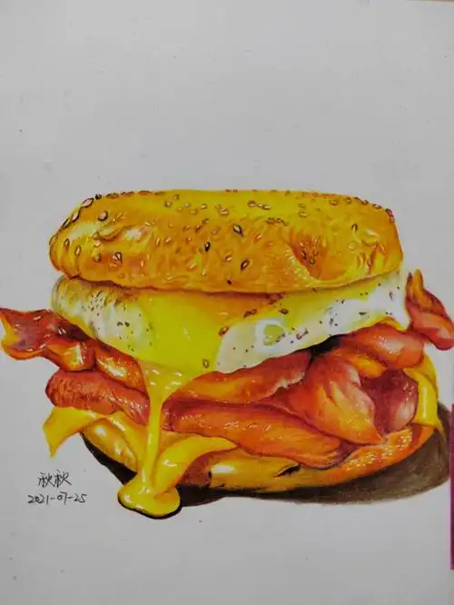 💚彩铅画 | 嘴馋画个大汉堡🍔 | 含步骤