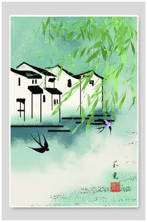 江南中国风水墨画海报