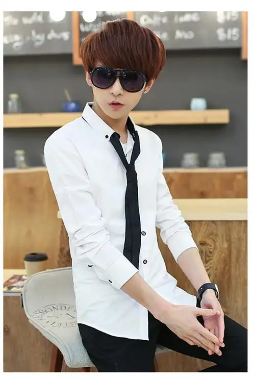 春秋男士搭配礼服白衬衫 领带款长袖婚礼韩