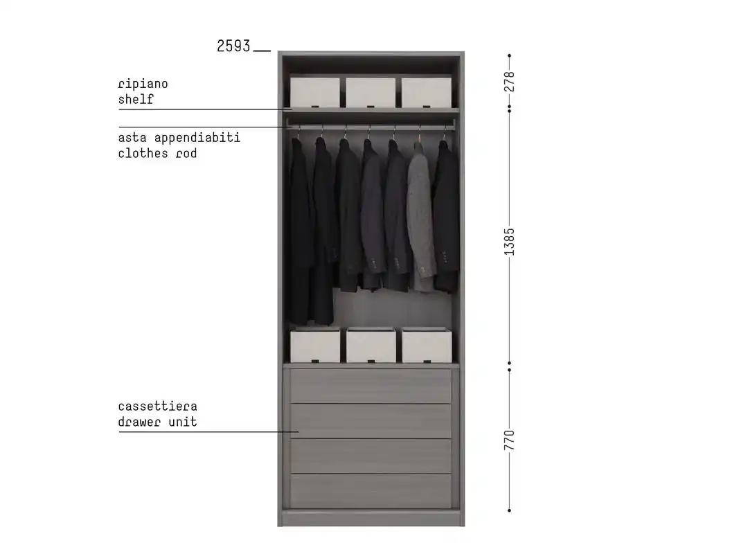 中层挂衣空间下层储物抽屉设计尺寸