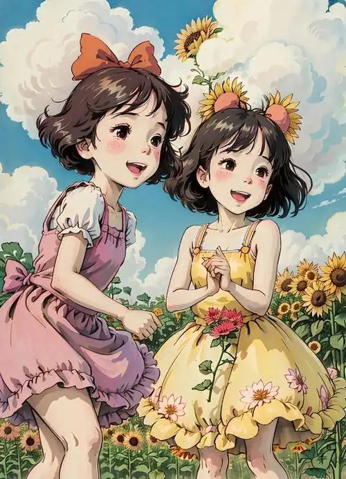 治愈系美图:与向日葵共舞的女孩