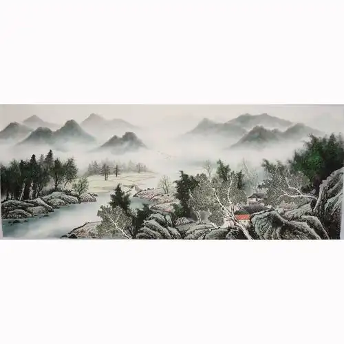 六尺淡彩山水画中式客厅装饰画手绘国画国画