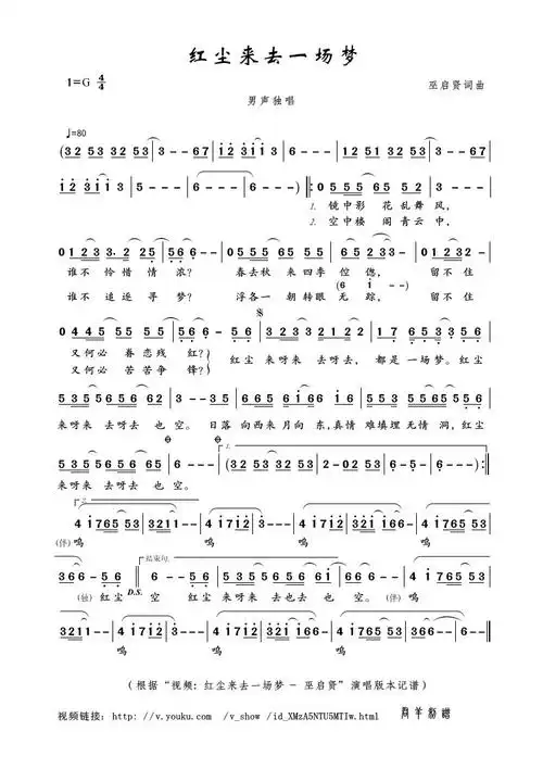 红尘来去一场梦简谱(图1)