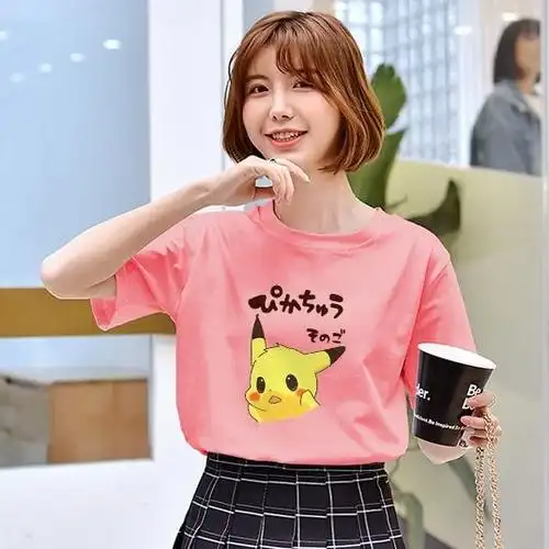 纯棉短袖t恤女学生韩版宽松版ins潮风可爱皮卡丘初中女生衣服夏季