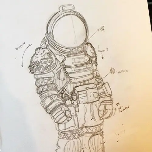 宇航服的科技感,于是根据电视电影中的形象进行了一番绘制,磨练创意的