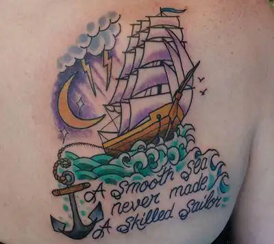 25张后肩后背帆船纹身图案