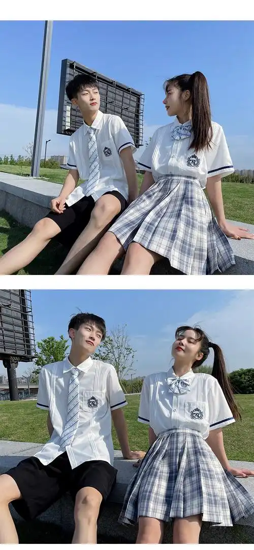 创dk衬衣刺绣jk制服学生套装班服韩版休闲情侣衬衫男学院风白衬衫送蓝