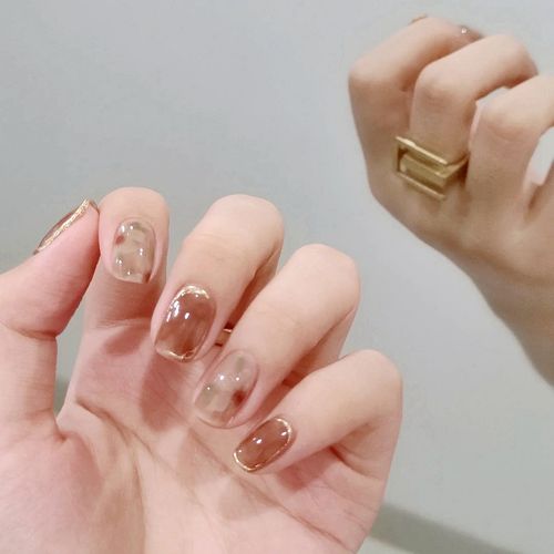 指甲贴片茶晶金边晕染穿戴小红书爆款美甲成品美甲工具