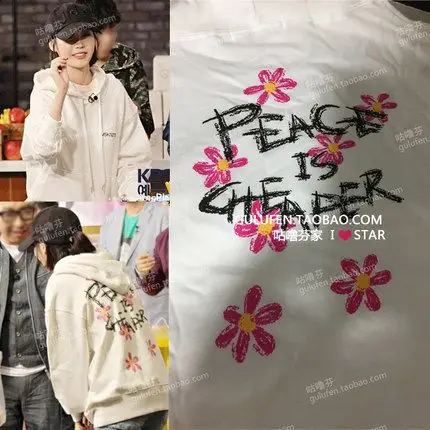 韩版iu李智恩同款白色花朵涂鸦字母学生宽松连帽卫衣潮早秋新款_7折