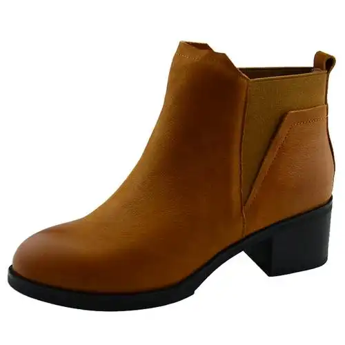 松紧带韩版艾曼达新款女士短靴秋冬珠光皮时尚粗跟圆头鞋纯色女鞋