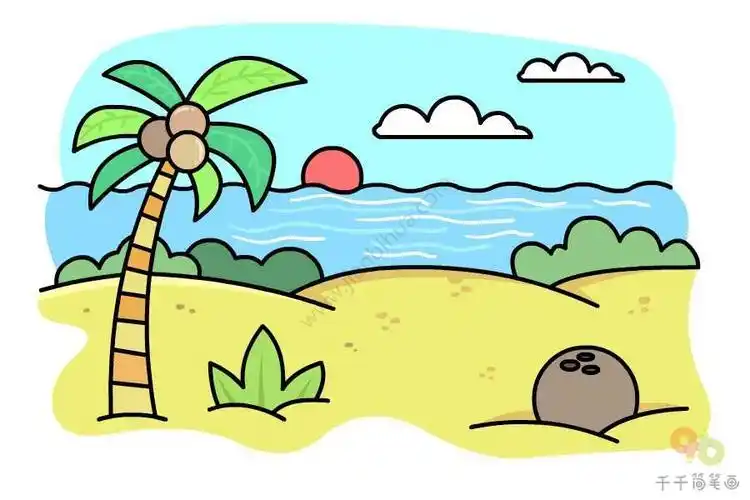 阳光沙滩简笔画沙滩球小女孩简笔画图片海滩上的悲伤女孩简笔画图片