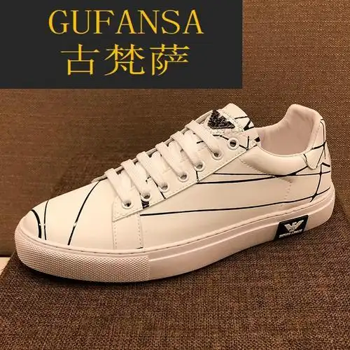 欧洲上流名士高端品牌联名利登阿玛尼真皮涂鸦小白鞋男正品鞋子运动