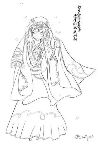 七夕 古风 新娘 手绘 线稿