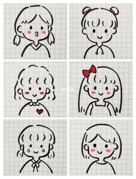 简笔画|超可爱简笔画女孩头像手帐素材插画简笔画手帐插画头像简笔画