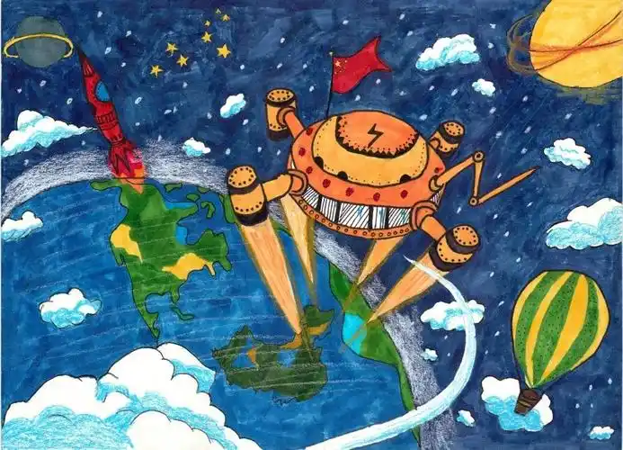 我的太空梦——湘一阳明学校太空画创作活动_星球