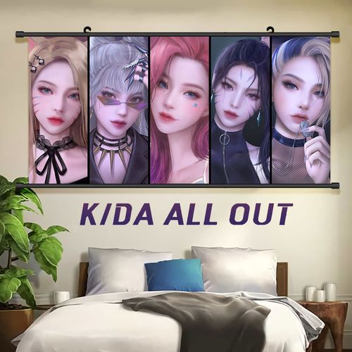 kda女团挂画游戏海报阿狸伊芙琳卡莎阿卡丽壁墙纸装饰贴纸lol周边