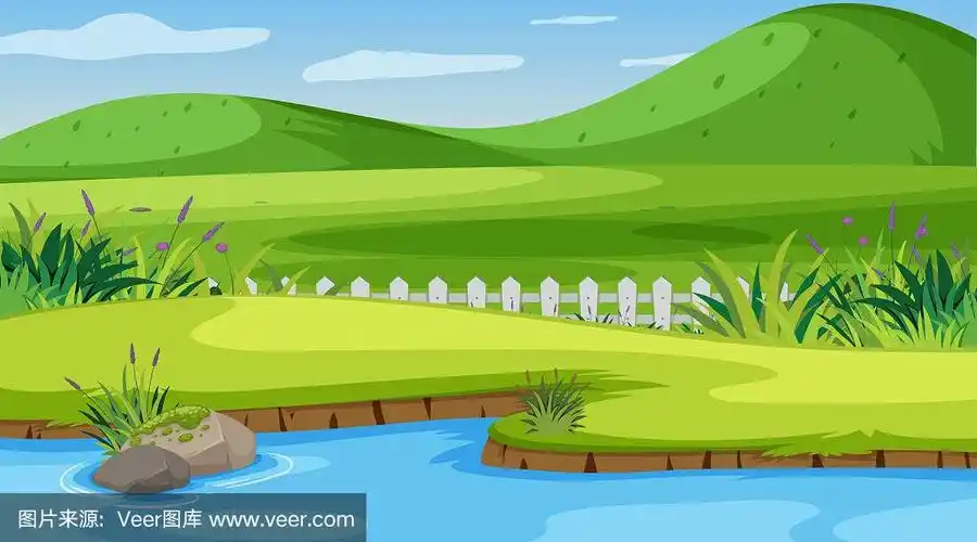 有小山丘和小河的自然景观