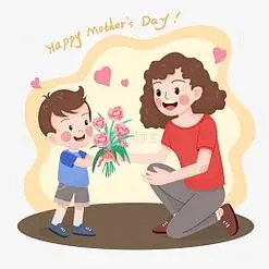 感恩母亲节小男孩送花给妈妈