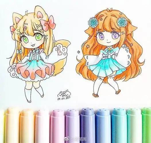 彩铅手绘动漫少女(by:alustrations)