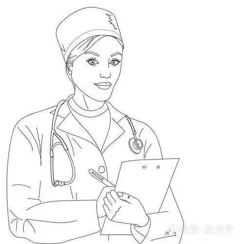 女医生.穿着睡衣和医疗服的女孩.矢量着色