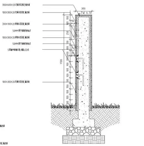 特色景观墙节点详图(混凝土结构)