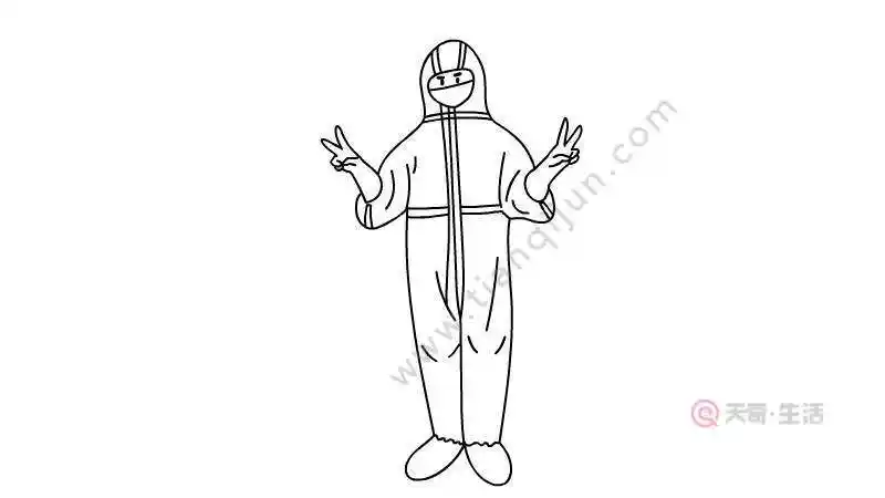 白衣战士穿防护服的简笔画