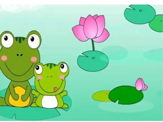 来到池塘边,"呱,呱,呱"是谁在唱歌,原来是小青蛙.