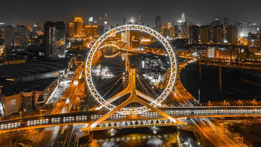摩天轮天津之眼照片天津永乐桥摩天轮天津地标景色天津之眼插画天津之