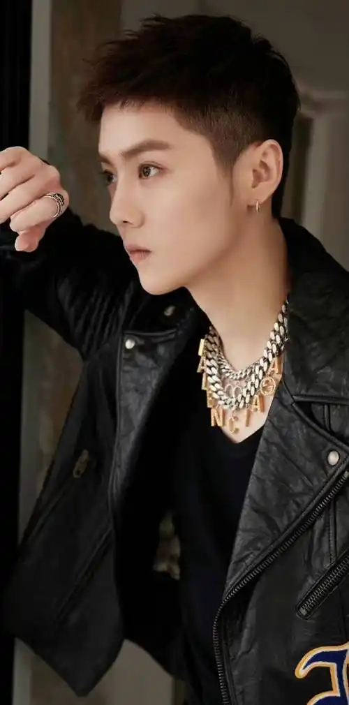 鹿晗最新品牌大片 短发背头,机车皮衣,好拽好酷好a啊