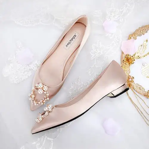 婚鞋女平底2021年新款新娘婚纱鞋伴娘礼服鞋孕妇婚鞋低跟平时可穿