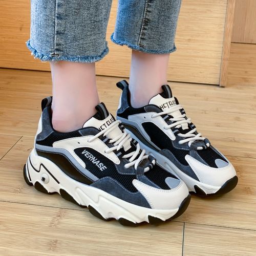 网红真皮加绒熊猫鞋女2020冬款厚底百搭运动鞋ins超火恋典老爹鞋