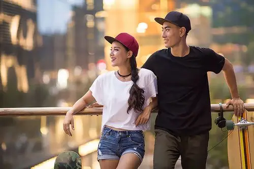 愉悦,年轻,中国人,情侣,滑板,约会