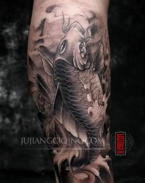 鲤鱼跳龙门纹身图片腿部手臂新传统纹身图案