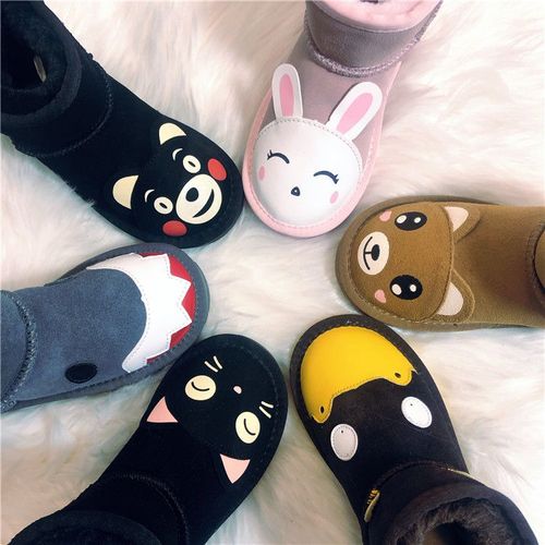 小怪兽真皮儿童雪地靴短靴卡通男童棉靴加绒宝宝童靴小怪兽童鞋【15天