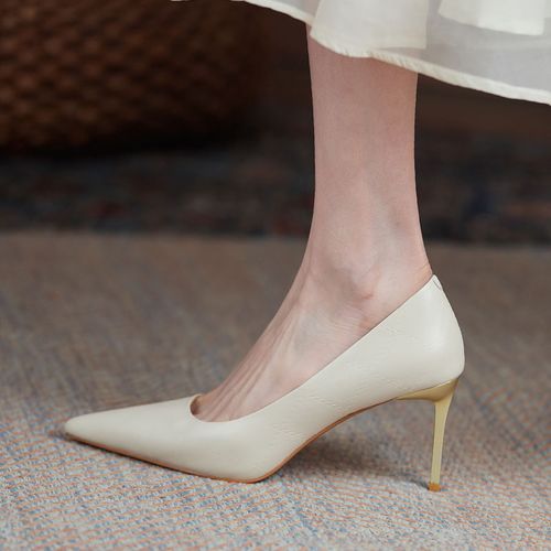 爱知季旗舰店的优惠券大全—强推优雅~巨显气质白色高跟鞋女细跟尖头