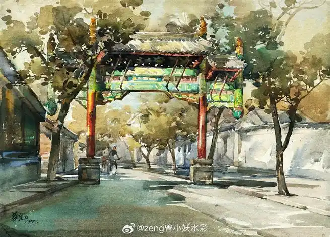 中国著名女水彩画家华宜玉笔下的古建筑