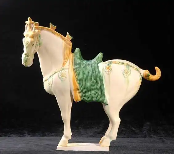 亚光唐三彩 三花马