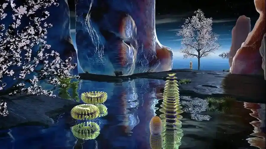 唯美月色仙境水幕裸眼3d全息影像浸式立体视频片源_(new)