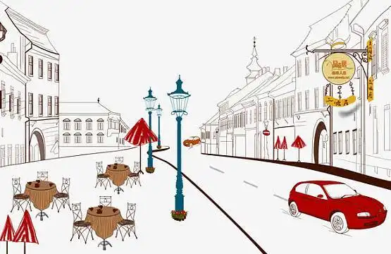 png卡通街景矢量素材(949x888)png素描城市街景线稿图(2578x1502)png