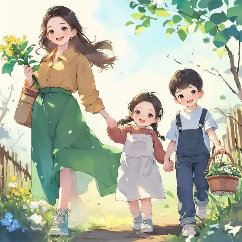 妈妈和儿女合拍卡通漫画头像.#妈妈和宝贝 #亲子头像手绘 # - 抖音